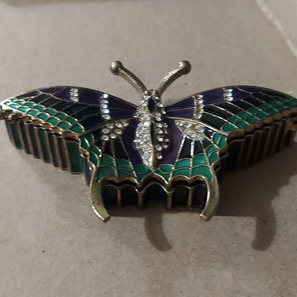 Vintage Butterfly  Inlay Rhinestone Brass Trinket decor Box